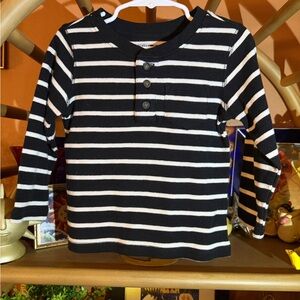 Cat & Jack Black & White Striped Long-Sleeve Henley Tee